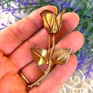 Vintage 60's Iconic Giovanni's Long Stem Snow Rose Brooch Pin